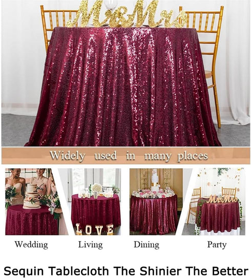 ShiDianYi 50 Inch Round Sequin Tablecloth - Burgundy Sparkling Party Decor for Weddings, Birthdays, Bridal Showers | Wrinkle-Free Luxury Table Cov...
