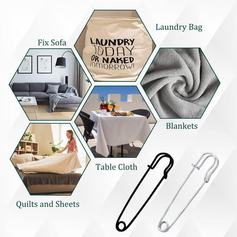 30PCS Large Safety Pins, 4" and 3" Heavy Duty Safety Pins Assorted, Big Safety Pins for Clothes, Stainless Steel Spring Lock Pins Blanket Pins for...
