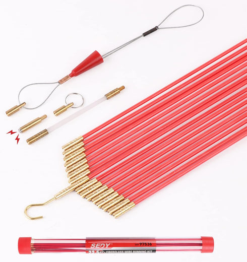Electrical Fish Cable Wire Puller: 22.5 FT Fiberglass Wire Running Kit - Electrical Cable Pulling Fish Tape Kit - Wire Pulling Glow Rods Cable Sna...