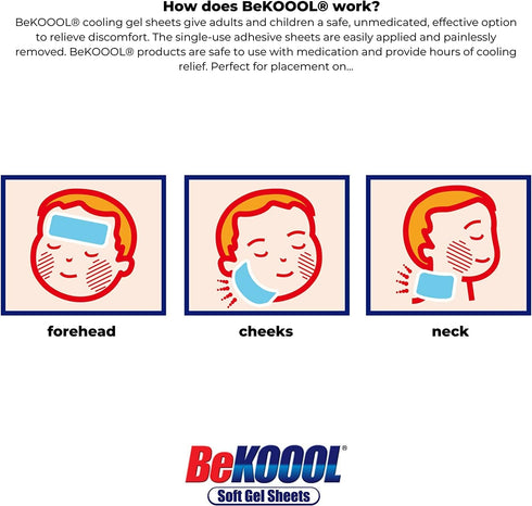 Be Koool: Kids 8 Hour Soft Gel Sheets w/Cooling Relief Fever Reducer, 4 Count (Pack of 5)...