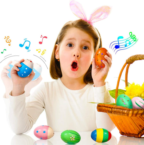 8 PCS Easter Wooden Eggs Shakers Musical Instruments Decorations Percussion Maracas Craft for Kids/Toddlers Hunt Game Gifts Basket Stuffers Filler...