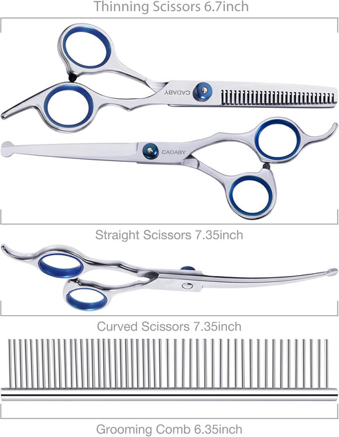 Dog Grooming Scissors with Safety Round Tips,5 in 1 Dog Grooming Scissors Kit, 4CR Stainless Steel Professional Pet Grooming Shears for Dog, Cat,S...