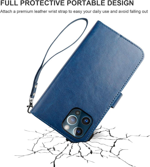 Bocasal Detachable Wallet Case for iPhone 13 Pro Max RFID Blocking Card Slots Holder Premium PU Leather Magnetic Kickstand Shockproof Wrist Strap ...