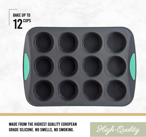 Trudeau Structure Silicone Muffin Pan – 12 Cup, Flexible Silicone with Hard Lining to Hold Shape, Non-Stick, BPA-Free, Dishwasher Safe, Heat Resis...