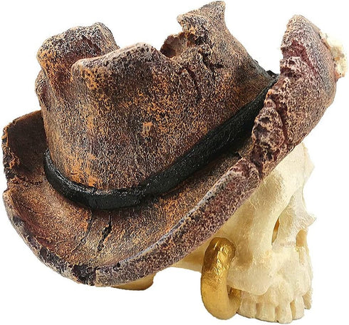 Aquarium Ornament - Fish Tank Decorations Supplies Accessories Handsome Cowboy hat Pirate Skull Decor Resin Aquarium cave?Brown?...