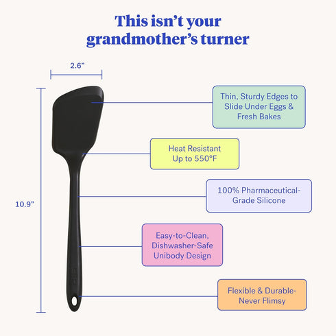 GIR Get It Right Silicone Spatula Turner - Heat-Resistant up to 425°F - Nonstick Pancake Flipper, Egg & Kitchen Tool - Mini 11 Inch - Black Silico...