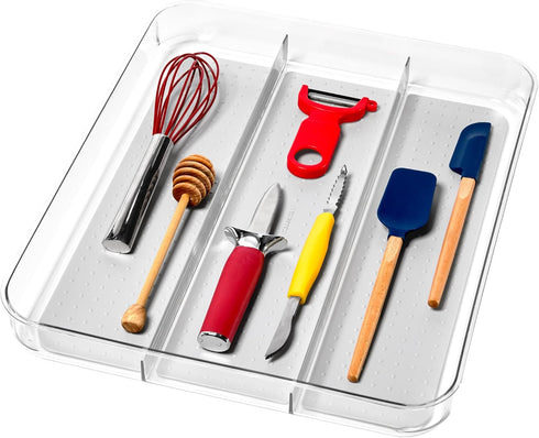madesmart Utensil Tray - Large | Light Grey | Clear Soft Grip Collection | 3-compartment | Soft-grip Lining | Non-slip Feet | BPA-free...