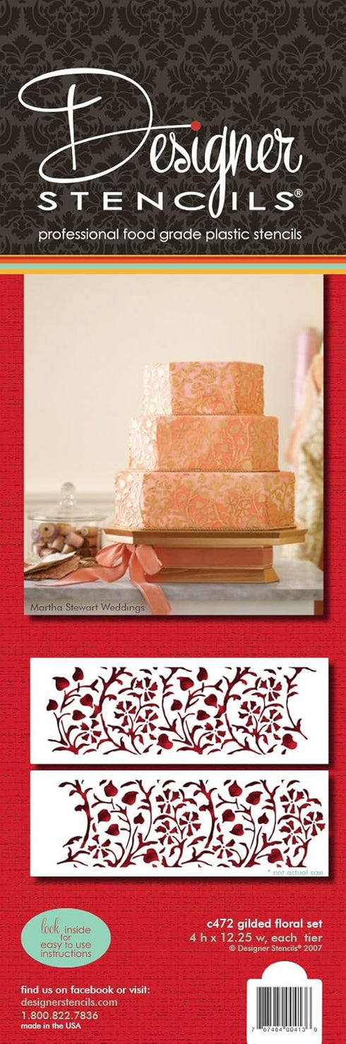 Designer Stencils Gilded Floral Cake Stencil Set, Beige/semi-transparent...
