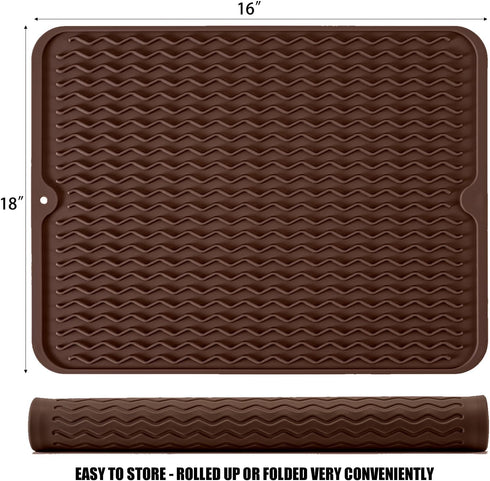 Silicone Dish Drying Mat, Non-Slip Easy Clean Sink Mat Large Heat-resistant Dish Drainer Mat for Kitchen Counter, Sink, Refrigerator or Drawer lin...