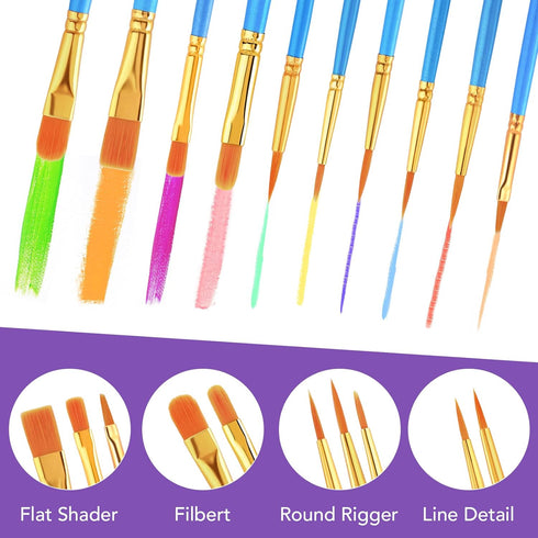 AROIC Acrylic Paint Brush Set, 12pack/120pcs Nylon Hair Paint Brushes, for Oil Painting Rock Body Painting, Artist Amateur Craft Paint Brushes Sup...