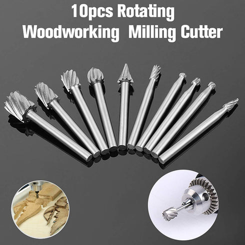 Set of 10pcs 3mm 1/8 Inch Shank HSS Rotary Bits Burr for Engraving Carving Woodworking Tool...