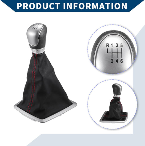 6 Speed Gear Shift Knob with Dust Cover for Ford Focus 2005-2008 / Front Stick Shifter Lever Knob/Durable Plastic / 1 Pcs Black with Red Stitches...