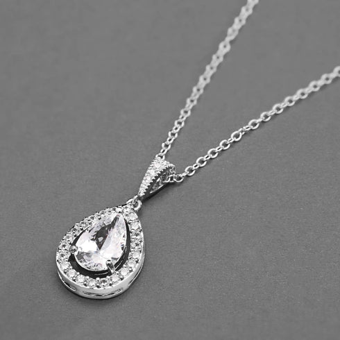 Mariell Cubic Zirconia Crystal Bridal Necklace, Teardrop Pendant, Prom Wedding Jewelry Gift for Women...