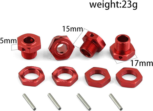 17mm Wheel Hex 4pcs Wheel Nut 4pcs Aluminum Alloy w/Pins for ARRMA Typhon 6S Mojave Upgrades Parts (Red)...