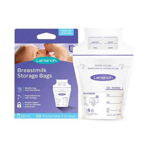 Lansinoh Breastmilk Storage Bags, 50 Count, Easy to Use Breast Milk Storage Bags for Feeding, Presterilized, Hygienically Doubled-Sealed for Refri...
