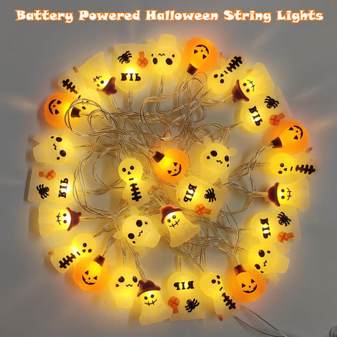 Halloween Lights Outdoor, 15FT Battery Operated Halloween Lights 30 LED 3D Ghost Tombstone Bat Pumpkin String Lights with Timer, 8 Lighting Modes ...