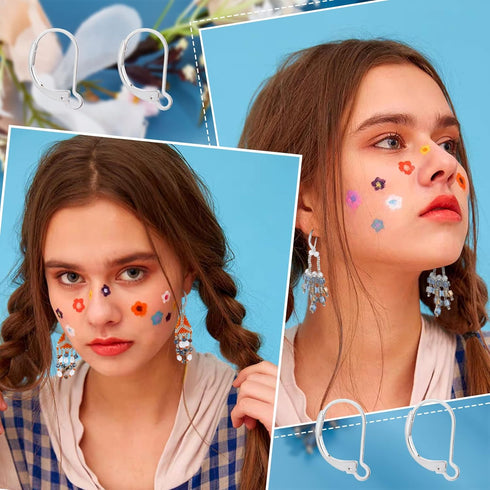 Beebeecraft 1 Box 50Pcs Leverback Earring Findings 925 Sterling Silver Plated Clasp Earring Hooks 15.5x10mm Ear Wire Clip Earring Connector for Je...