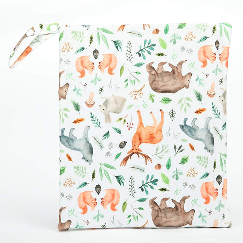 Wet Dry Bag Baby Cloth Diaper NappyReusable Washable With Two Zippered Pockets (Watercolour Animals)...