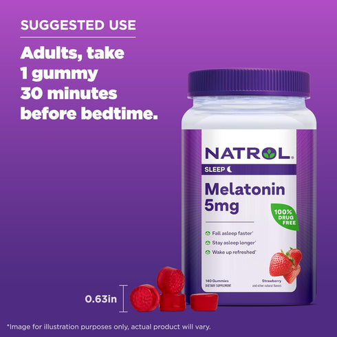 Natrol 5mg Melatonin Gummies, Sleep Support for Adults, Melatonin Supplements for Sleeping, 140 Strawberry-Flavored Gummies, 70 Day Supply...
