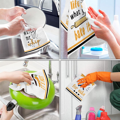 Funny Utensils Kitchen Towels and Dishcloths Sets of 4 Kitchen Towels Egg Beater Rolling Pin Absorbent Drying Tea Dish Towel for Cooking Baking Ho...