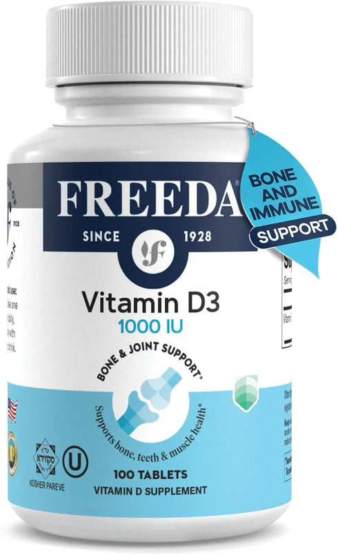 FREEDA Vitamin D3-1000 IU - Pure High Potency Kosher Supplement Tablets - Bone and Muscle Health, Calcium Absorption, Immune Support for Men and W...