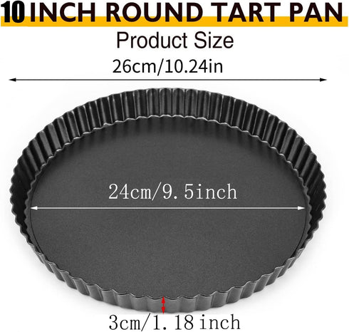 Tart Pan 10 Inch Tart Pan Carbon Steel Round Non-Stick Pan Quiche Pan with Removable Chassis for Mousse Cakes, Kitchen Reusable Baking Tool with A...