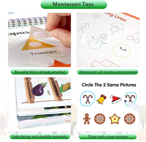 Preschool Montessori Toys Busy Book, 18 Themes Toddler Educational Learning Activities Book, Autism Sensory Toys with ABC Numbers Colors Shapes fo...