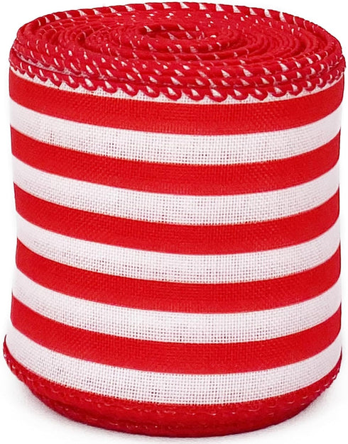 Ribbon Wired,2 1/2”x10 Yard,Red White Stripe Ribbon for Easter, Christmas, Wreath, Spring,Independence Day. Summer, Wedding, Baby Shower, Birthday...