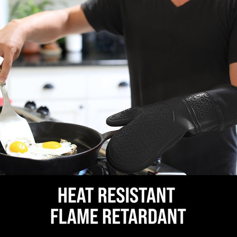 HOMWE Extra Long Professional Silicone Oven Mitt, Oven Mitts with Quilted Liner, Heat Resistant Pot Holders, Flexible Oven Gloves, Black, 1 Pair, ...