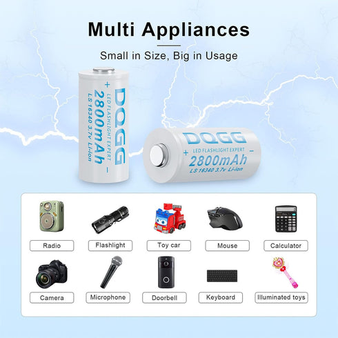 3.7 Volt 1??6??3??4??0 Rechargeable Battery 2??80??0mAh Battery 4 Pack Large Capacity Batteries for LED Flashlight, Headlamps, etc...