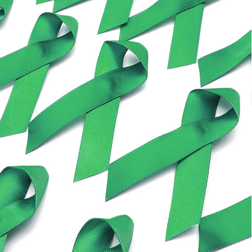 50 Pack Green Satin Awareness Ribbons with Clutch Pins (3.5 in)...