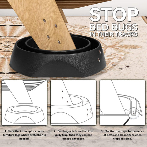 Bed Bug Interceptors with Anti Skid Pads | Bed Bug Trap | Bed Bug Traps and Detectors | Bed Bug Traps for Bed (Black-8 Pcs)...