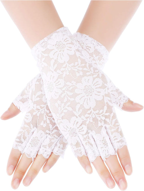 Skylety Sunblock Fingerless Bridal Lace Gloves Women Short Floral Gloves for Wedding Opera Tea Party...