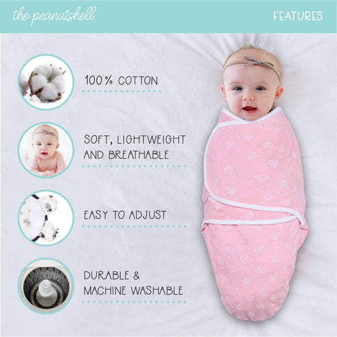 The Peanutshell Swaddle Blankets for Baby Girls, Cheetah & Ditsy Floral, 3 Pack Wrap Set, 2 Sizes (Medium/Large)...