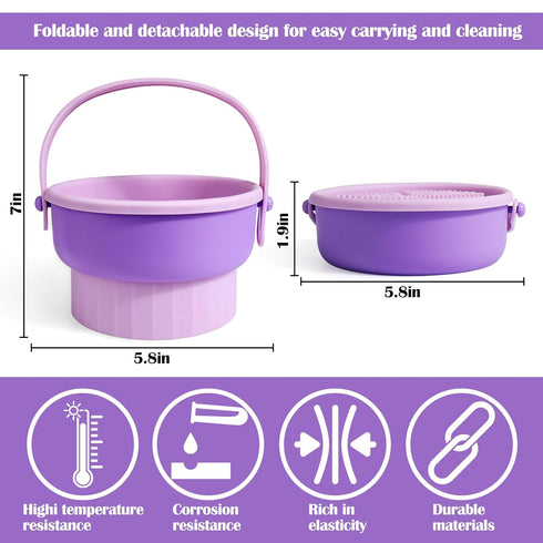 Makeup Brush Cleaning Bowl,3 in 1 Silicone Cosmetic Brush Cleaner Mat,Makeup Brush Cleaner Machine with Drying Holder Brush Cleaning Scrubber Dryi...