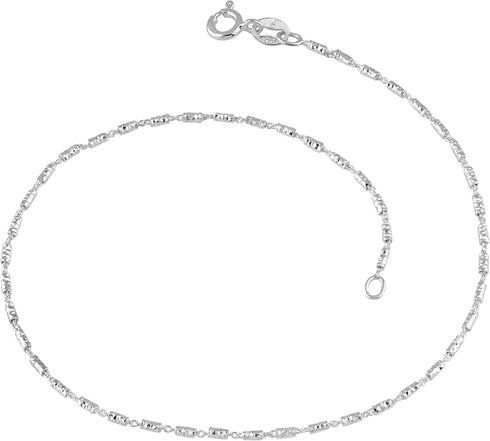 Kooljewelry Sterling Silver Diamond-cut Bar Link Anklet (1.5 mm, 10 inch)...