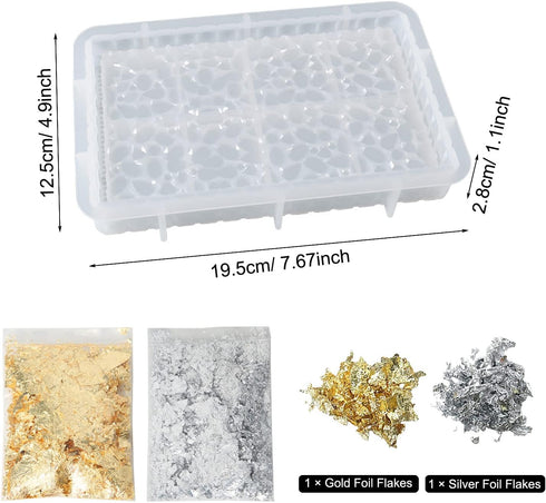 Yayatty Jewelry Casting Silicone Molds, Rectangle Silicone Serving Tray Molds for Resin Diamond Pattern Storage Silicone Resin Molds with Gold Foi...