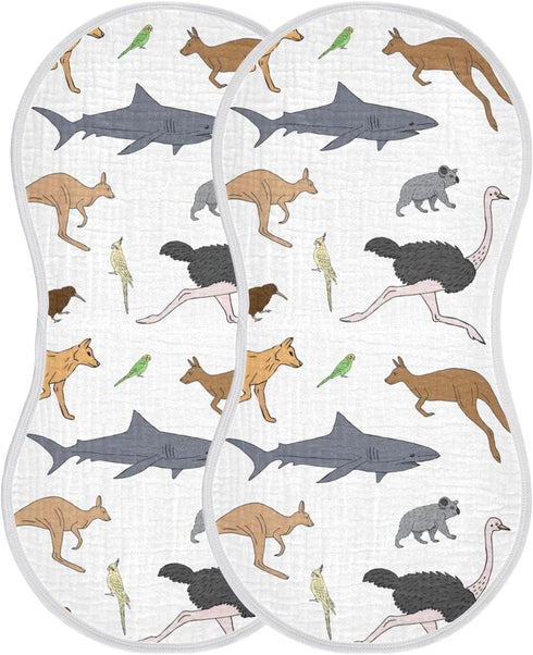 Australian Animal Koala Kangaroo Muslin Burp Cloths for Baby 2 Pack 100% Cotton Baby Washcloths Bibs for Boy Girl...