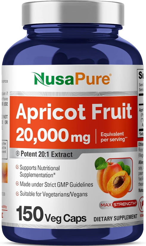 NusaPure Apricot Extract 20000mg 150 Veggie Capsules (Extract 20:1, Vegan, Non-GMO)...
