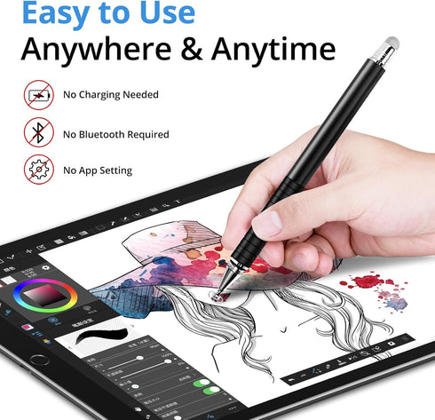 Capacitive Stylus Pen (4 Pack), Universal Stylist Pens 2 in 1 Precision Series Fine Point Disc Touch Screen for iPhone/iPad/Android/Tablet and All...