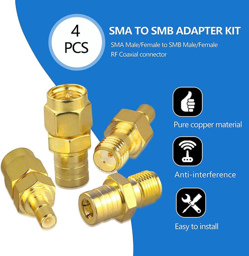 TUOLNK 4PCS SMA to SMB Radio Antenna Coax Adapter, SMA Male/Female to SMB Male/Female Coax Connector for DAB Car Aerial Antenna, Audio, Router, Si...
