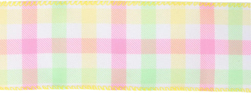 LaRibbons Wired Ribbon White Pastel Plaid Green Yellow Pink Spring DIY Decorative Wrapping Ribbon for Bows for Birthday Wedding Bridal Party Easte...