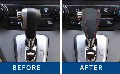 Compatible with DIY Genuine Leather Gear Shift Knob Cover Interior Accessories Protective Cover Decoration for Honda CRV 2008 2009 2010 2011 Black...