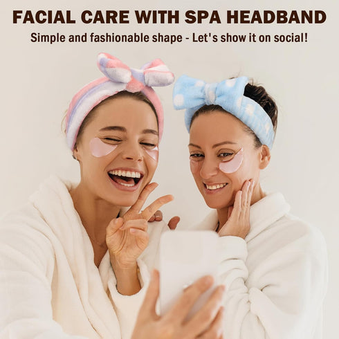 Spa Headband, 4 Pack Bow Hair Band for Washing Face Facial Makeup Yoga Shower, Soft Coral Fleece Head Band Wraps for Women and Girls...