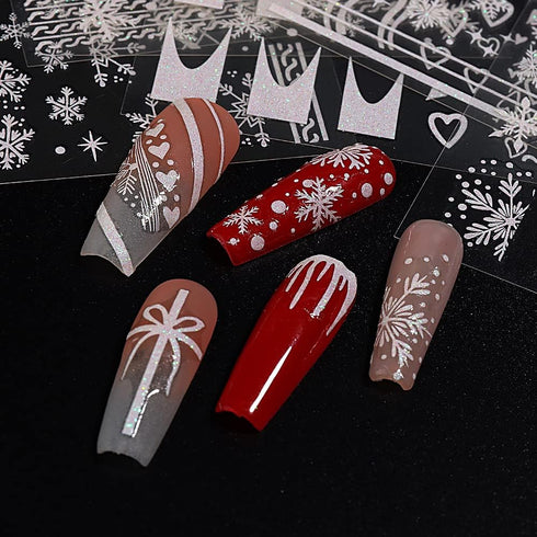 6 Sheets White Glitter Snowflakes Christmas Nail Art Stickers Decals Self-Adhesive Pegatinas Uñas Nail Supplies Nail Art Design Decoration Accesso...