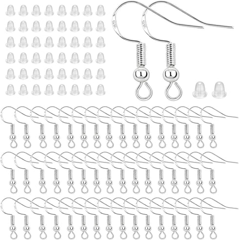100 PCS/50 Pairs Earring Hooks for Jewelry Making - 925 Silver Hypoallergenic Earring Hooks, Earring Making Supplies Kit, Earring Findings, Ear Wi...