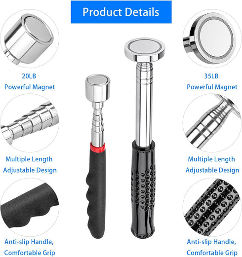 Magnetic Pickup Tool 2PCS Extendable Magnet Stick with 35LB and 20LB Telescoping Magnet Stick Tool, Gift for Men...