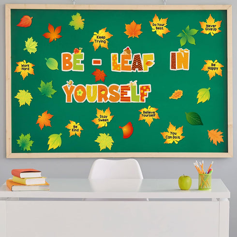 90 Pcs Growth Mindset Bulletin Board Decorations Classroom Tree Bulletin Board Sets Positive Sayings Be Leaf in Yourself Paper Cut Outs Inspiratio...