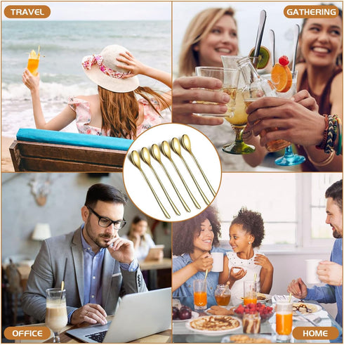 Long Handle Spoon 9.5 Inch Iced Cream Spoons Tea Spoon Coffee Stirrers Ice Spoon Stainless Steel Cocktail Stirring Spoons Dessert Milkshake Teaspo...