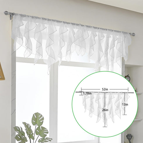 PearAge Ruffled Voile Semi Sheer Curtain Valance, Kitchen Living Room Shabby Chic Ruffle Valance Curtains, Girls Daughters Bedroom Cascade Window ...